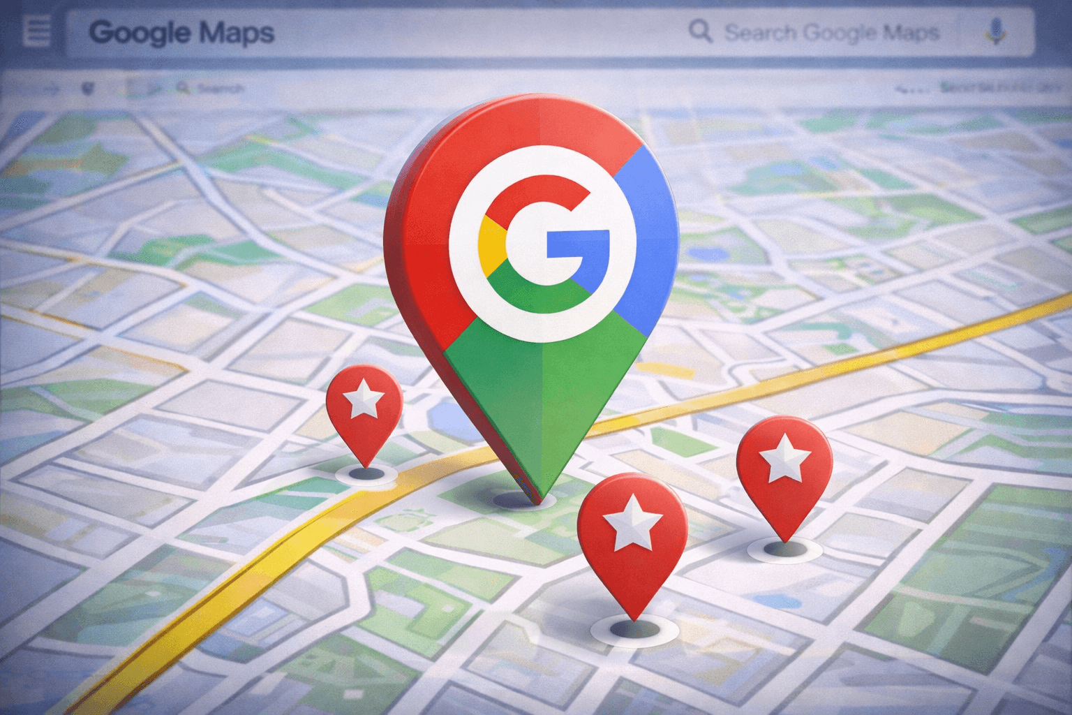 Map interface with highlighted location pins representing local search visibility and ranking opportunities.
